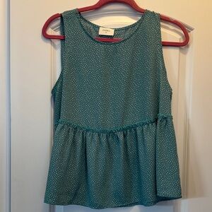 Everly Teal Polka Dot Sleeveless Blouse